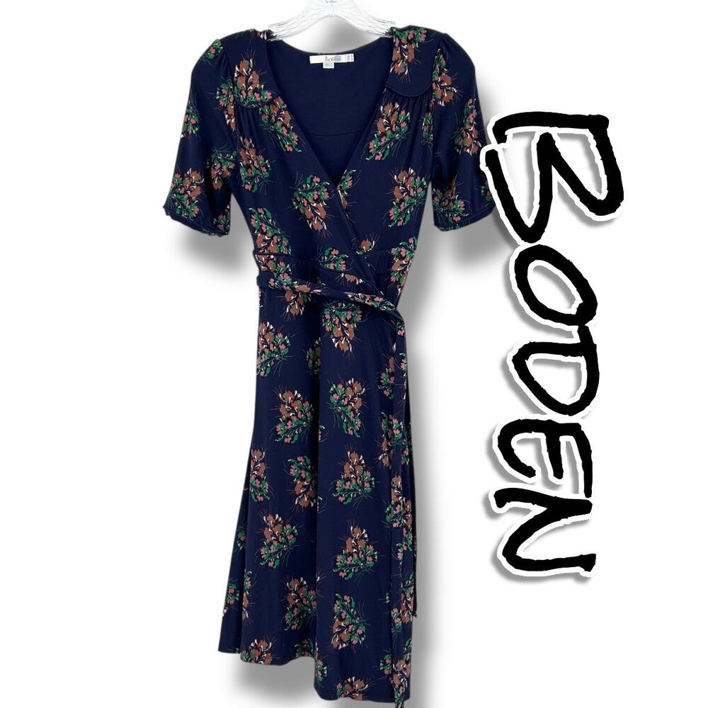 Boden True Full Wrap Midi Dress in Navy Floral Print Lightweight Womens Size 6P